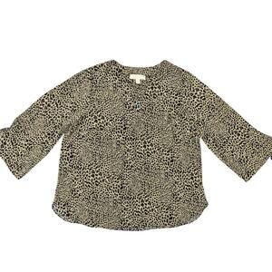 Michael Kors Brown Plus Size 1X Polyester Blouse 3/4 Sleeve Cheetah V Neck